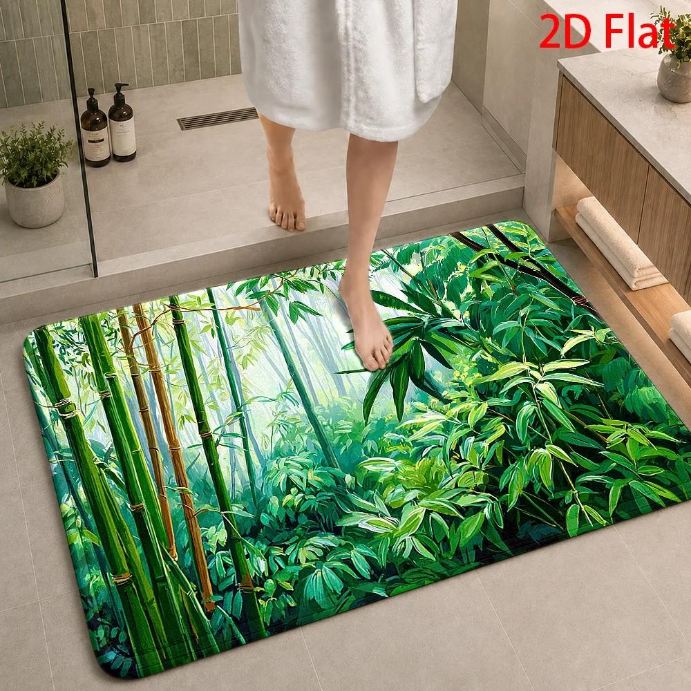 Bamboo Bath Mat - Tropisches Bambus-Dschungel-Muster Badematte Wasserdichte Bodenmatte für